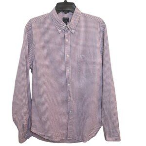 J Crew Flex Washed Mens L Long Sleeve Button Down Shirt Pink Blue Gingham Check